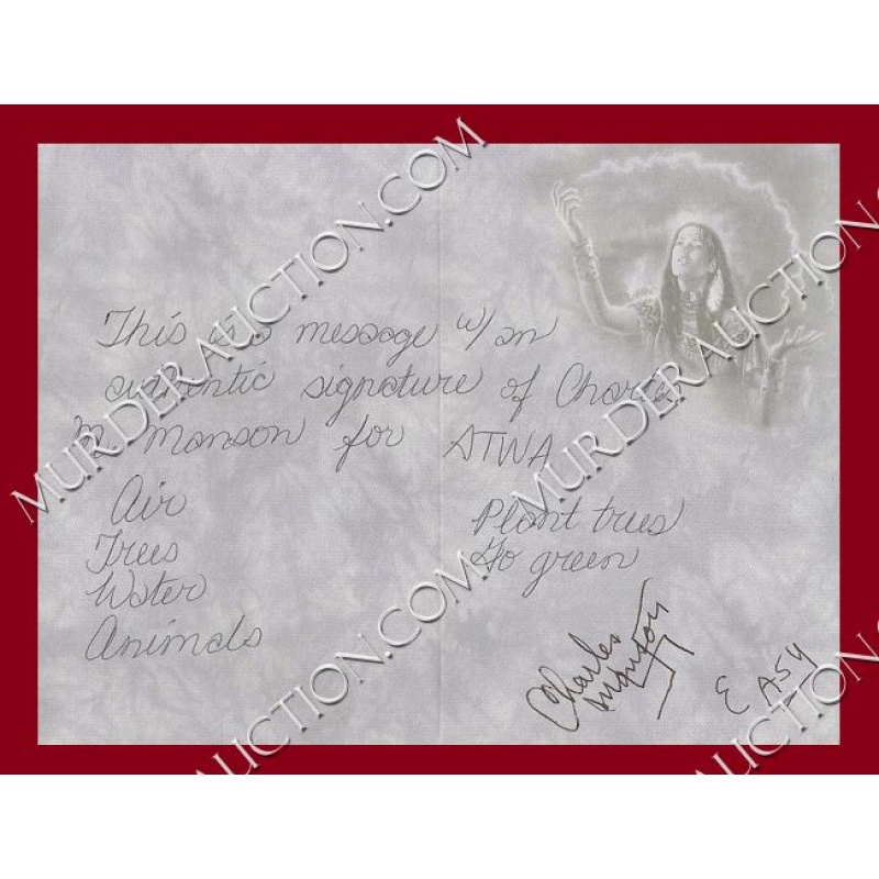 Charles Manson signed greeting card DECEASED