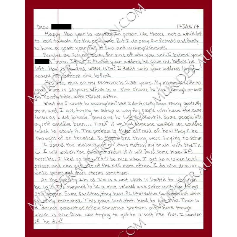 Eric Masters letter/envelope 1/17/2017