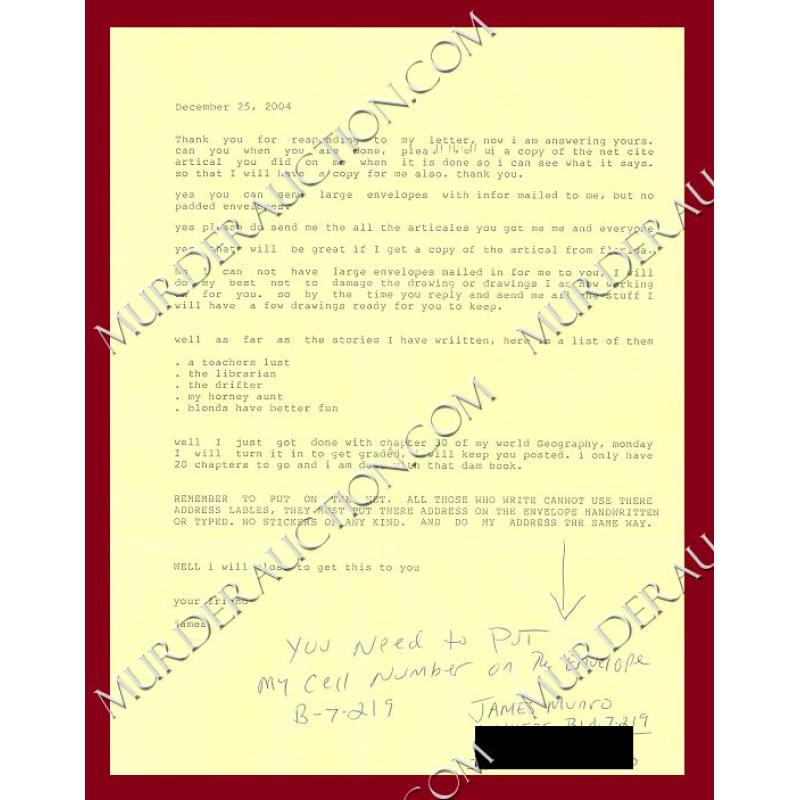 James Munro letter/envelope 12/25/2004