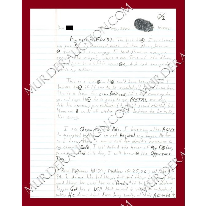 Quincy Allen letter/envelope with fingerprints 5/25/2006