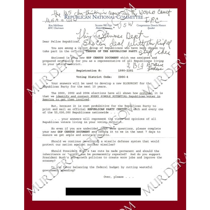 Charles Manson Republican Party Census Document 2006 DECEASED
