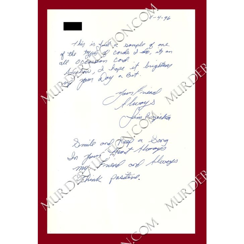 Jim Ruzicka art card/letter/envelope 11/4/1996